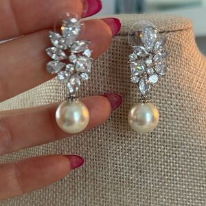 Elegant Silver and Crystal Pearl Drop Earrings